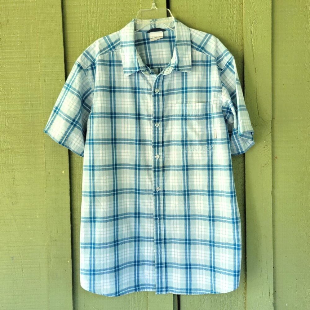 COLUMBIA Blue Plaid Men's Casual Cotton Shirt Large
